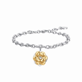 Luca Barra Ladies IP Gold Steel Bracelet with Spinning Rose fashion-jewelry  