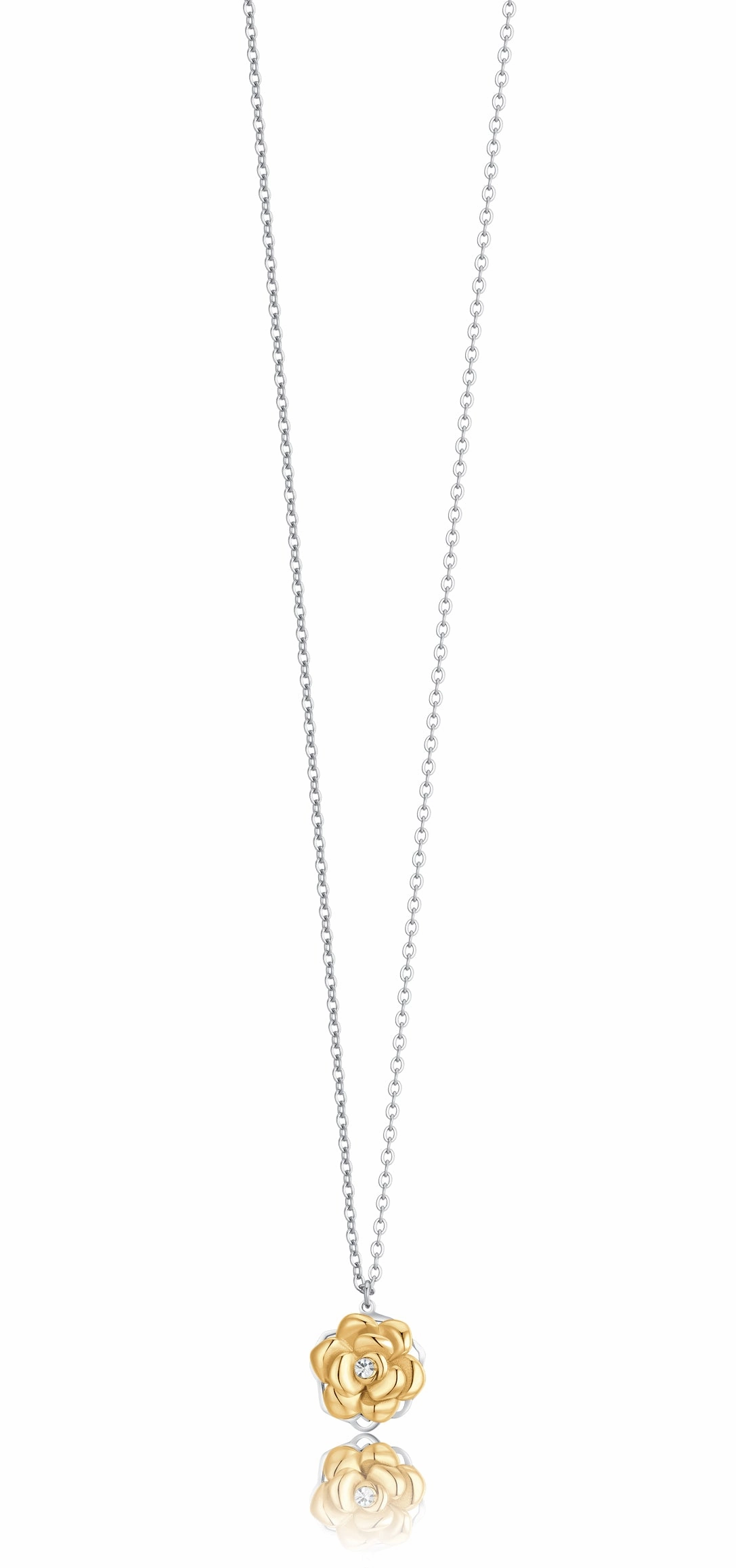 Luca Barra Ladies IP gold steel necklace with rotating rose fashion-jewelry  