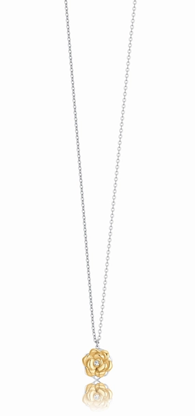 Luca Barra Ladies IP gold steel necklace with rotating rose fashion-jewelry  