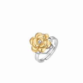 Luca Barra Ladies IP Gold Steel Ring with Spinning Rose and White Crystal fashion-jewelry  