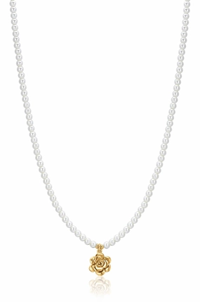 Luca Barra Ladies Necklace in IP Gold Steel Pearls and Rose fashion-jewelry  