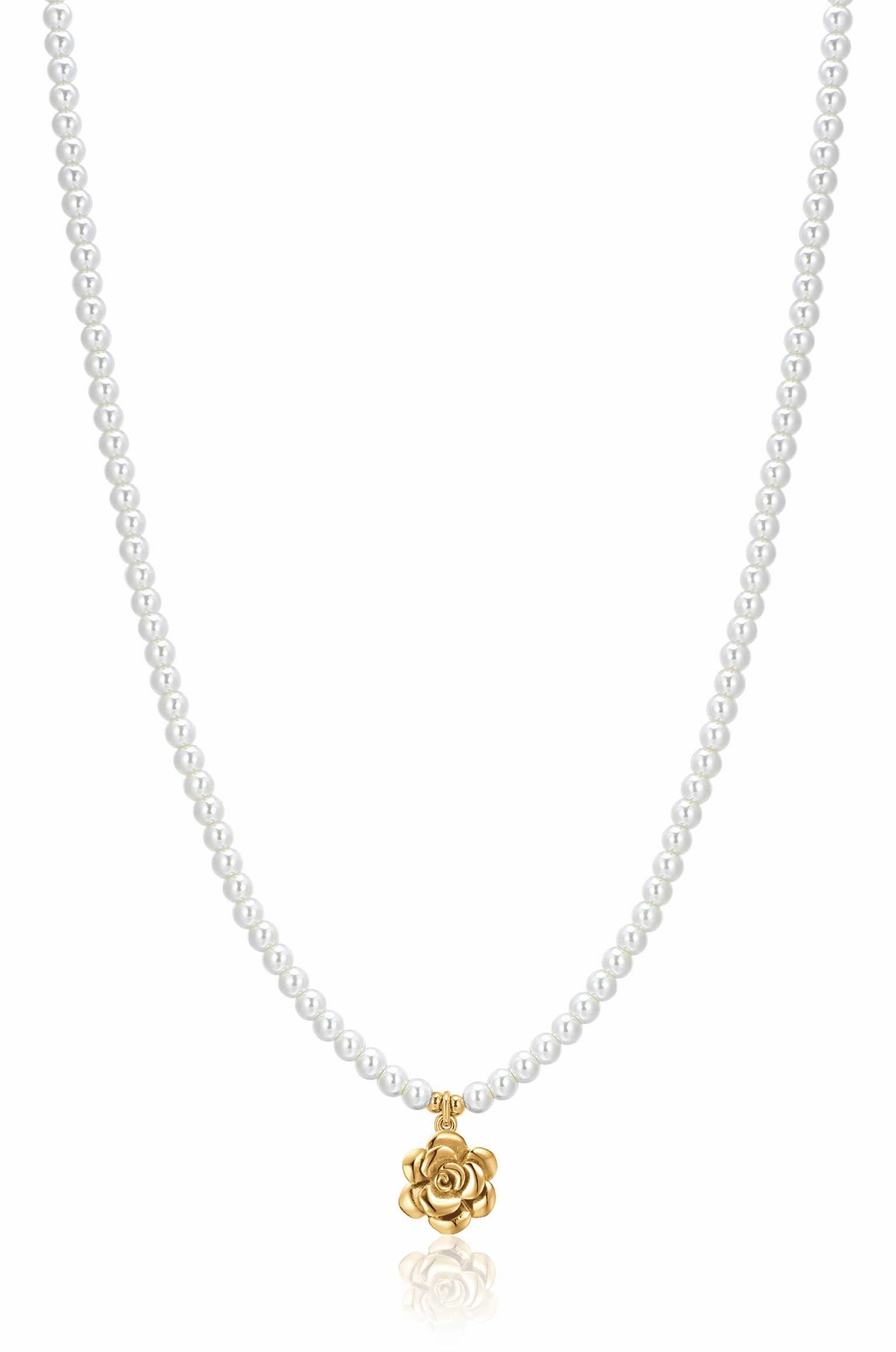 Luca Barra Ladies Necklace in IP Gold Steel Pearls and Rose fashion-jewelry  