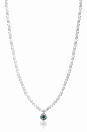 Luca Barra Ladies Necklace In Steel Pearls And Green Zircon fashion-jewelry  