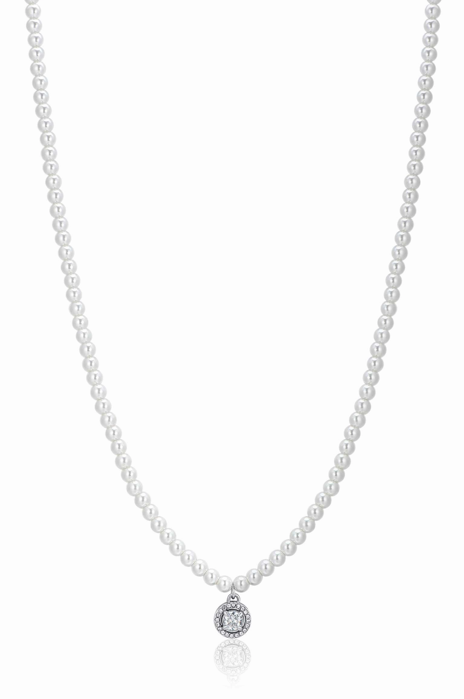 Luca Barra Ladies Necklace In Steel Pearls And White Zircon fashion-jewelry  
