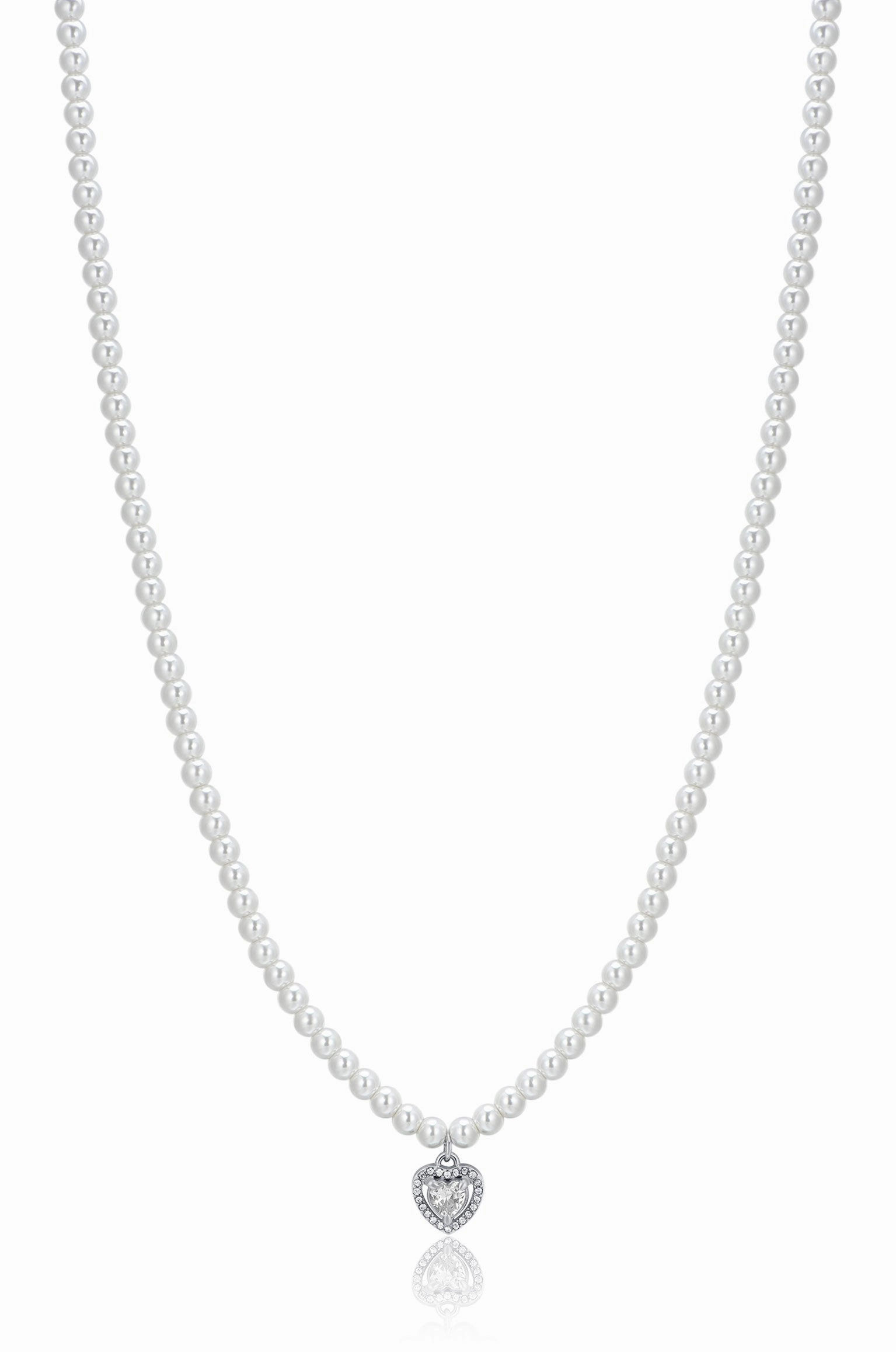 Luca Barra Ladies Necklace In Steel Pearls And White Zircon Heart fashion-jewelry  