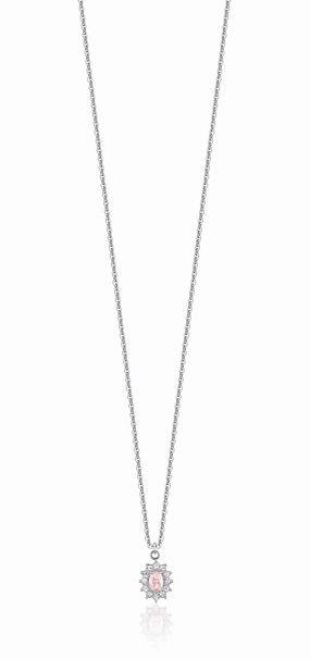 Luca Barra Ladies Necklace in Steel with Crystals and Pink Zirconia fashion-jewelry  