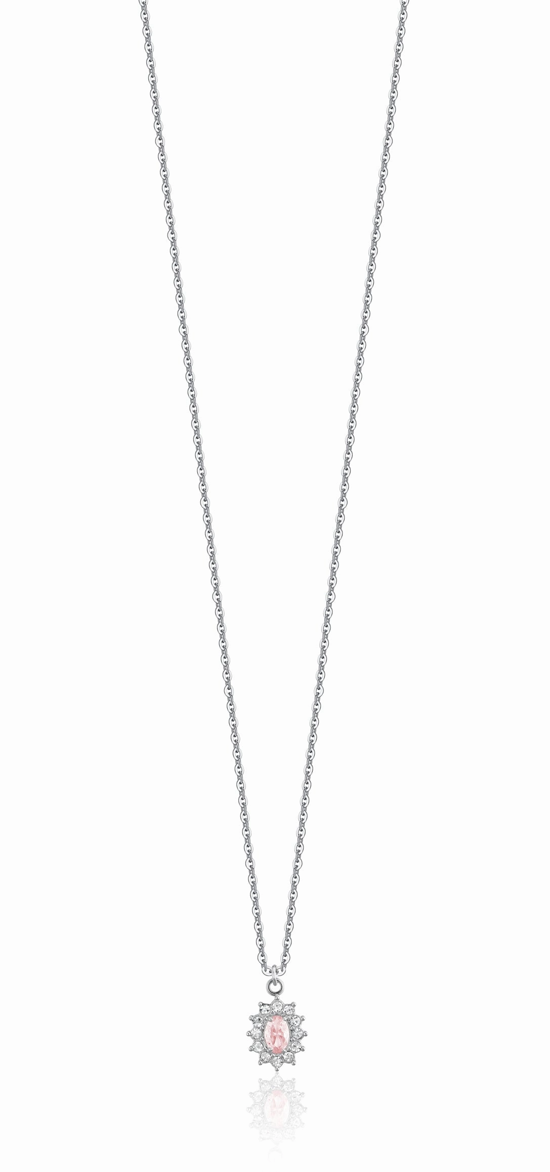 Luca Barra Ladies Necklace in Steel with Crystals and Pink Zirconia fashion-jewelry  