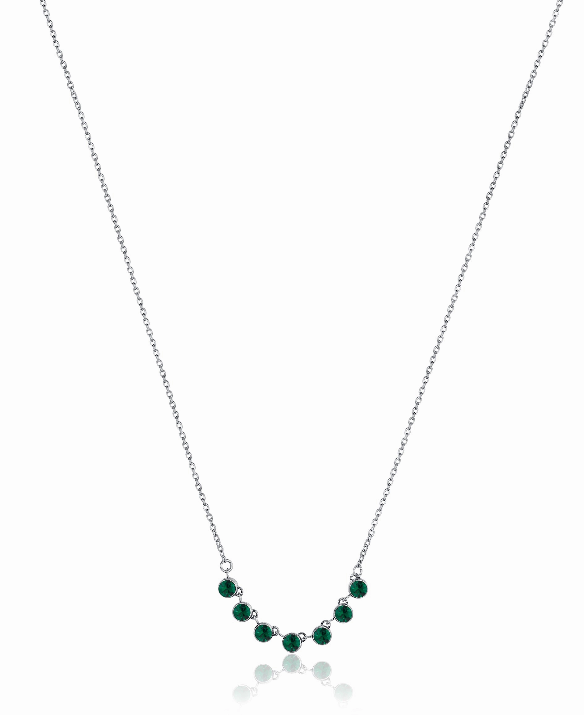 Luca Barra Ladies Necklace in Steel with Green Crystals fashion-jewelry  