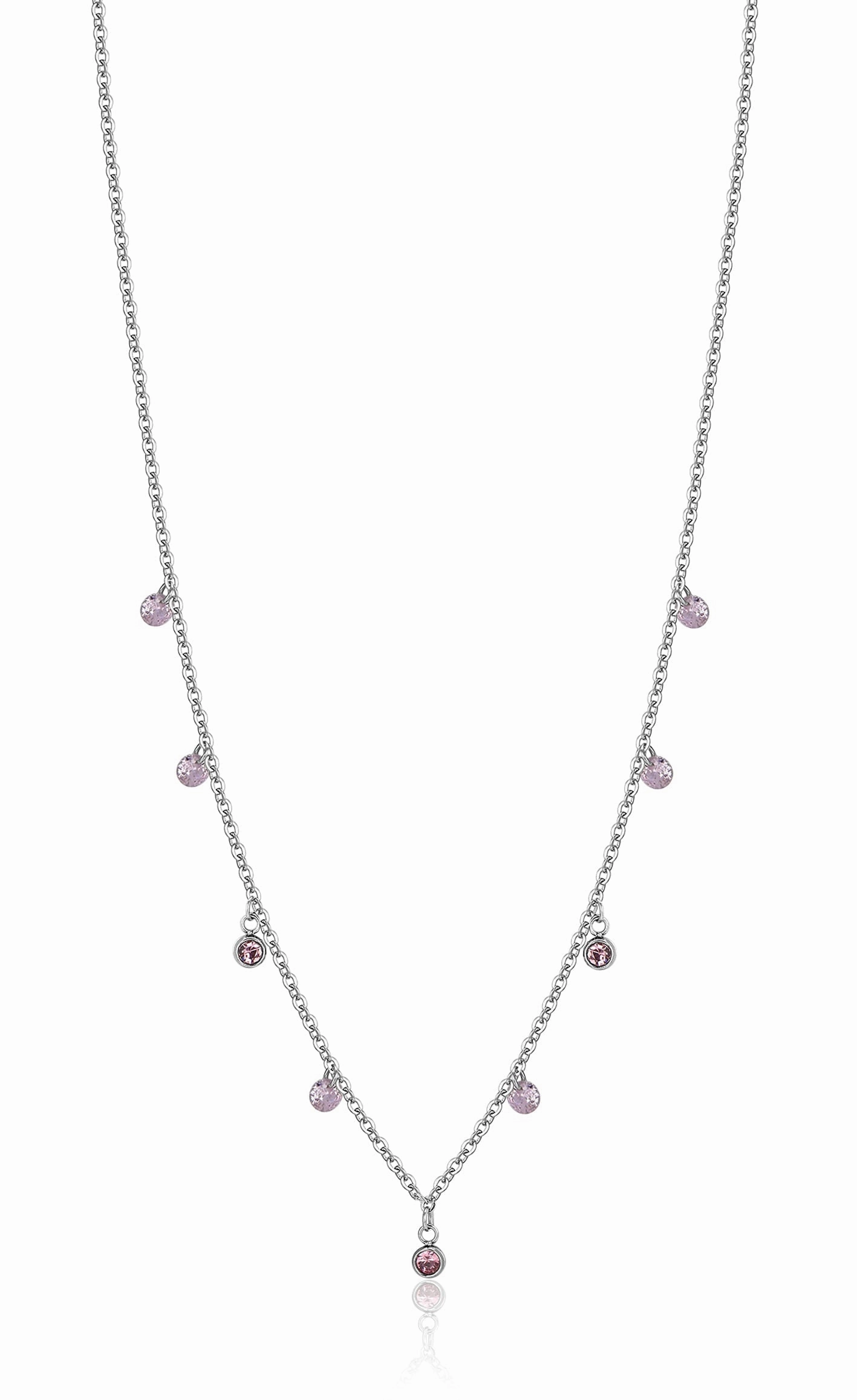 Luca Barra Ladies Necklace In Steel With Pink Crystals fashion-jewelry  