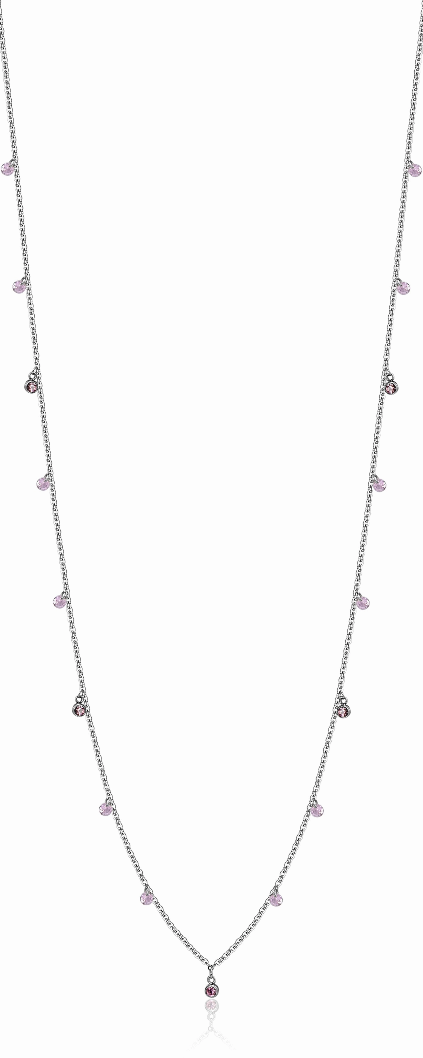 Luca Barra Ladies Necklace In Steel With Pink Crystals fashion-jewelry  