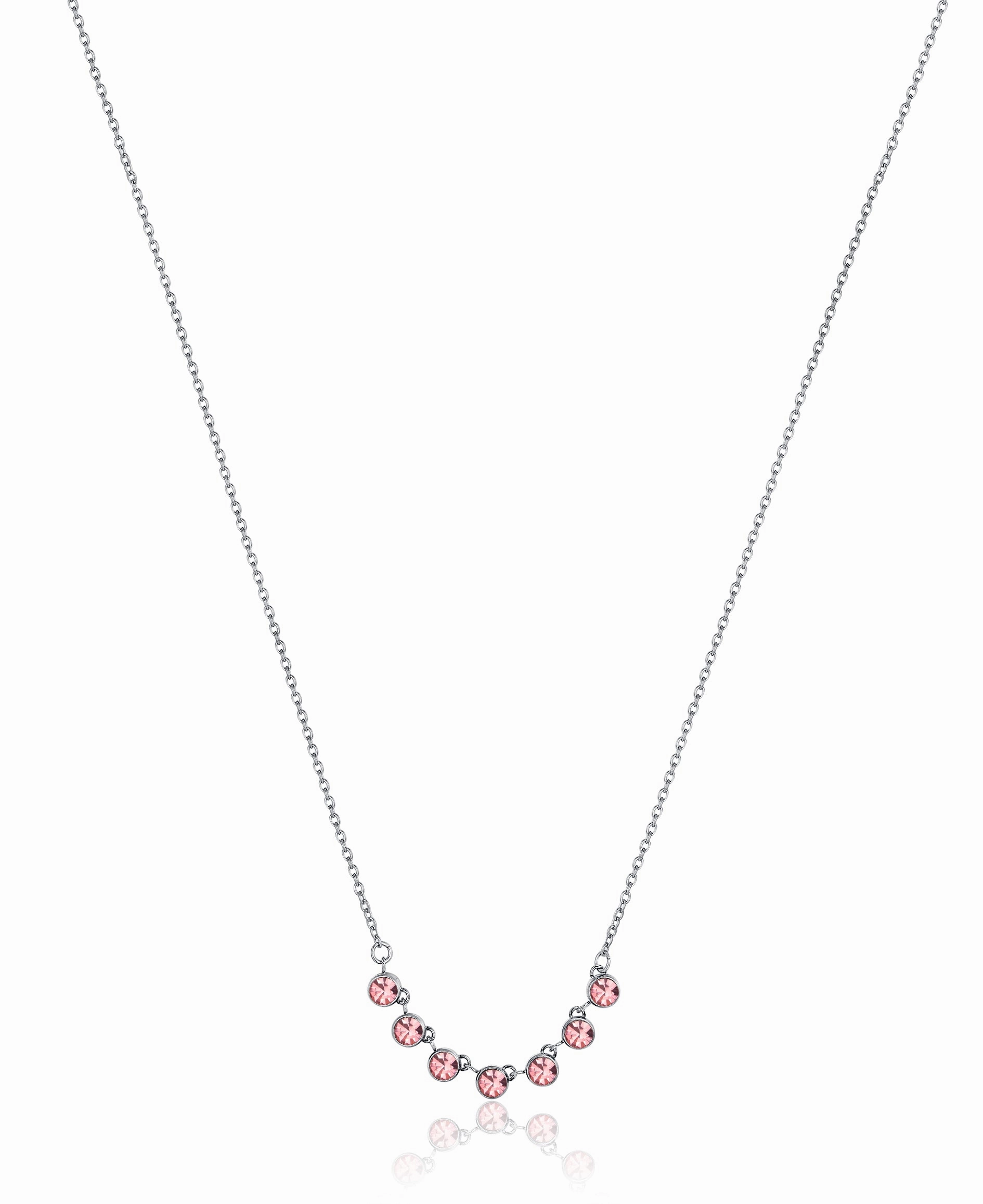 Luca Barra Ladies Necklace in Steel with Pink Crystals fashion-jewelry  