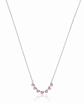Luca Barra Ladies Necklace in Steel with Pink Crystals fashion-jewelry  