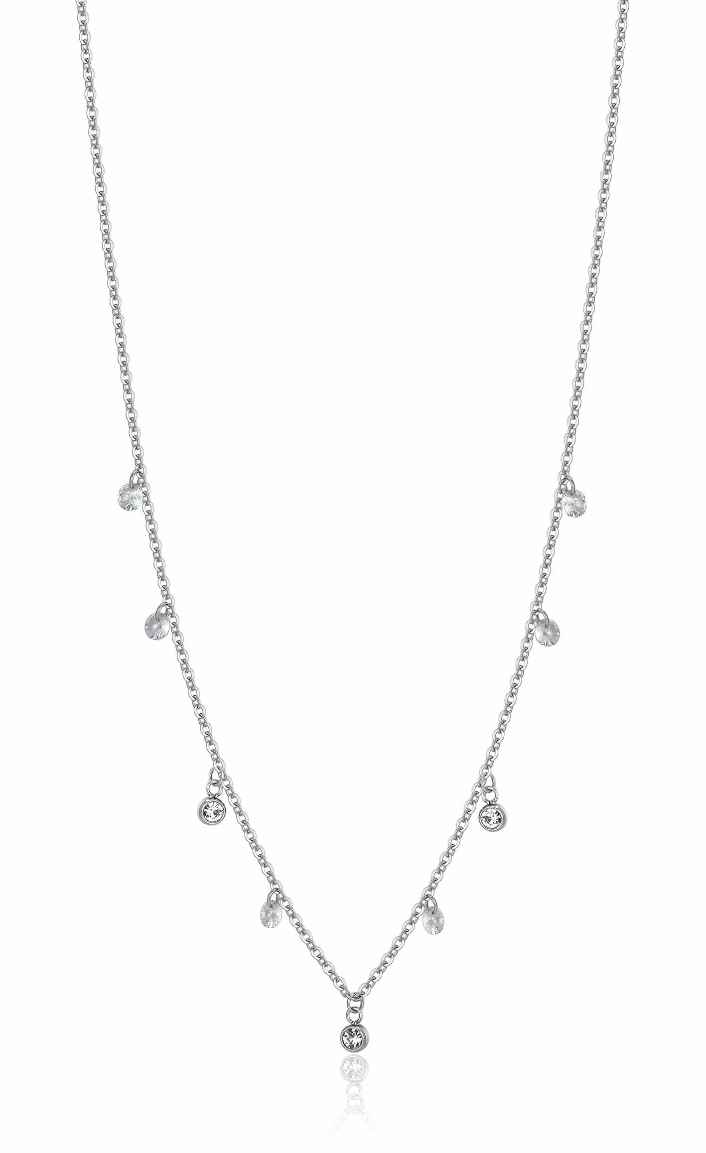 Luca Barra Ladies Necklace In Steel With White Crystals fashion-jewelry  