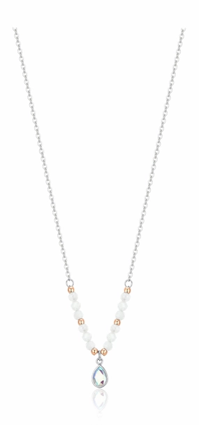 Luca Barra Ladies Necklace In White Agate Steel fashion-jewelry  