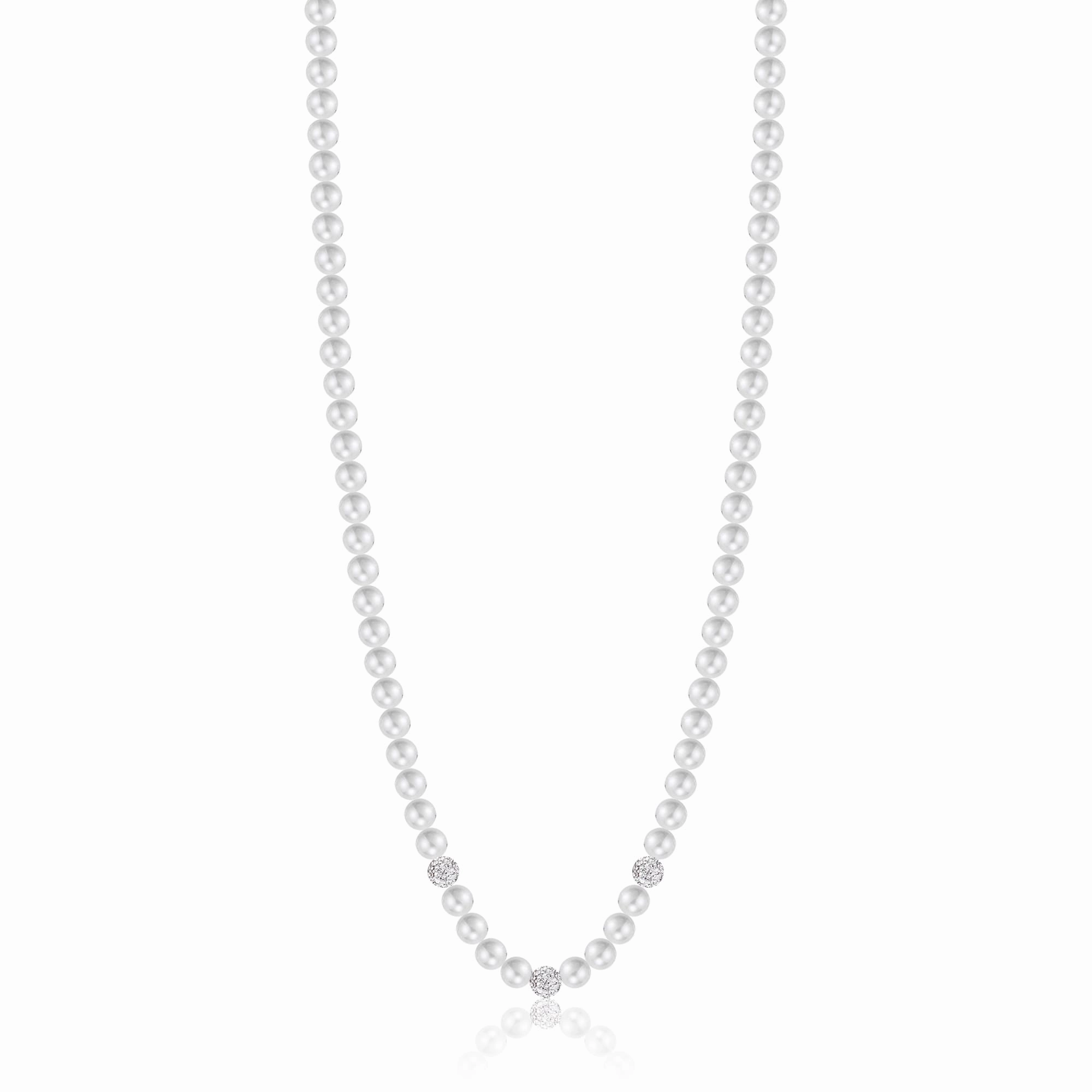 Luca Barra Ladies Pearl Necklace With White Crystals fashion-jewelry  