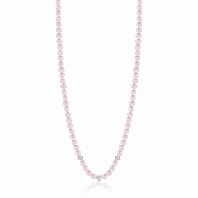 Luca Barra Ladies Pink Pearl Necklace With White Crystals fashion-jewelry  
