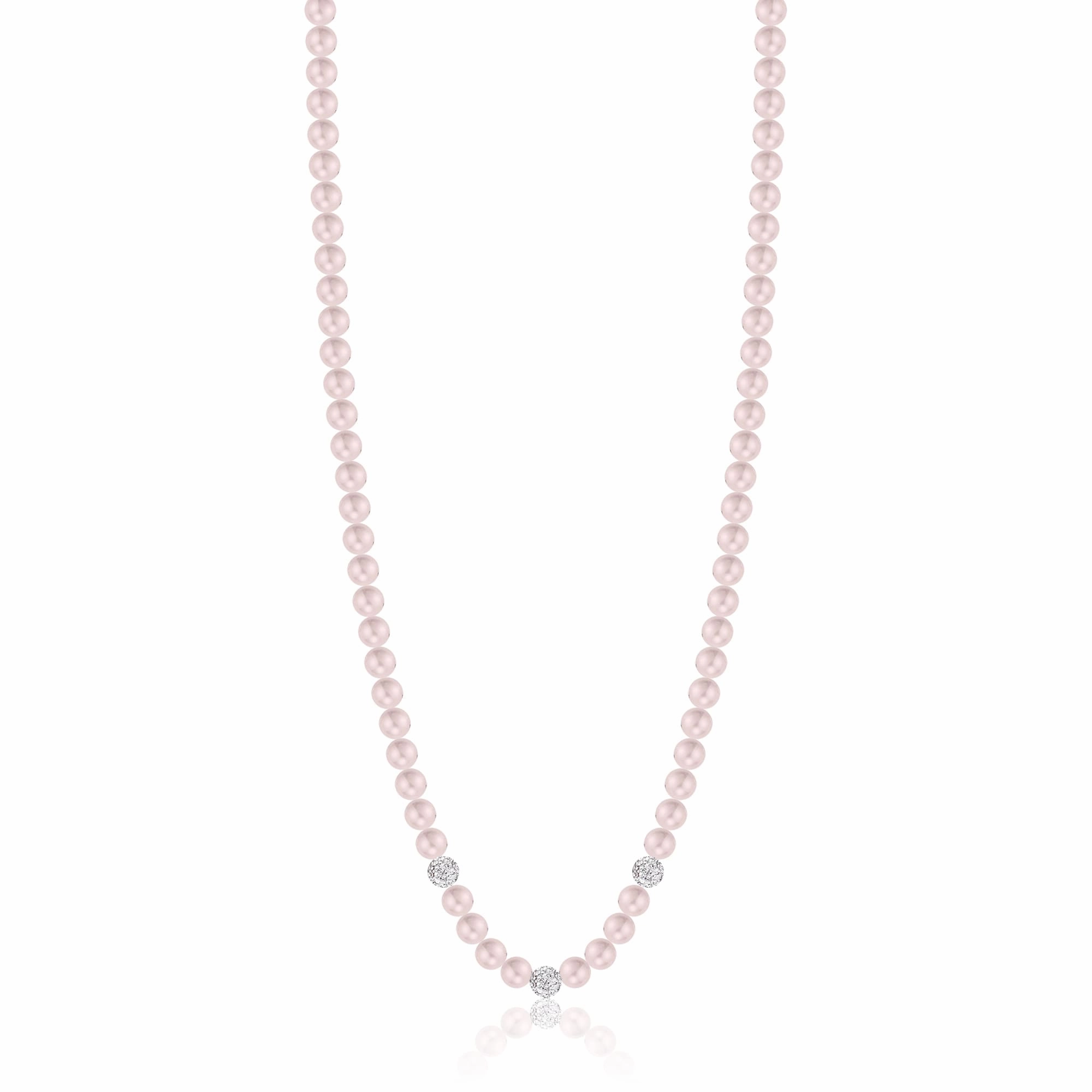 Luca Barra Ladies Pink Pearl Necklace With White Crystals fashion-jewelry  