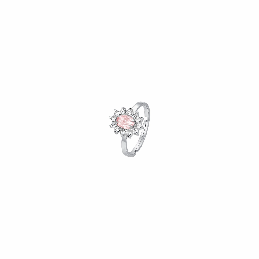 Luca Barra Ladies Ring in Steel with Crystals and Pink Zircon fashion-jewelry  