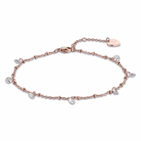 Luca Barra Ladies Rose IP Steel Anklet with White Crystals fashion-jewelry  