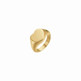 Luca Barra Ladies Signet Ring in IP Gold Steel with Heart- Size 10 fashion-jewelry  