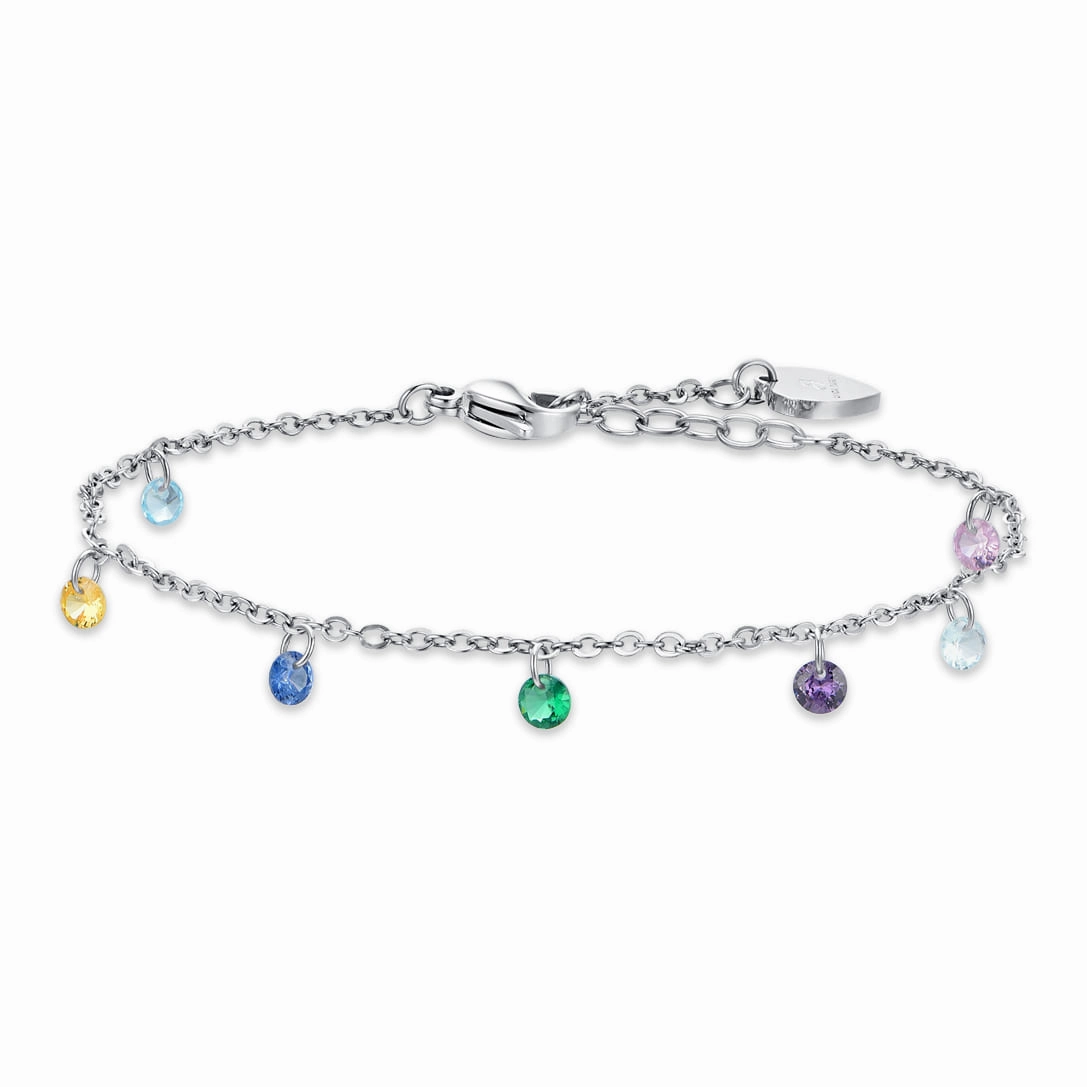 Luca Barra Ladies Steel Anklet With Multicolored Zirconia fashion-jewelry  