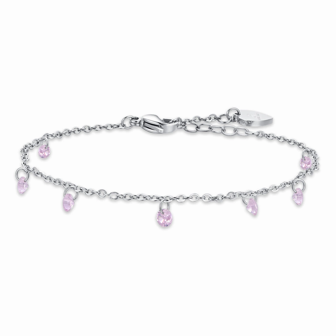 Luca Barra Ladies Steel Anklet with pink Zircons fashion-jewelry  