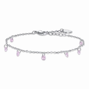 Luca Barra Ladies Steel Anklet with pink Zircons fashion-jewelry  