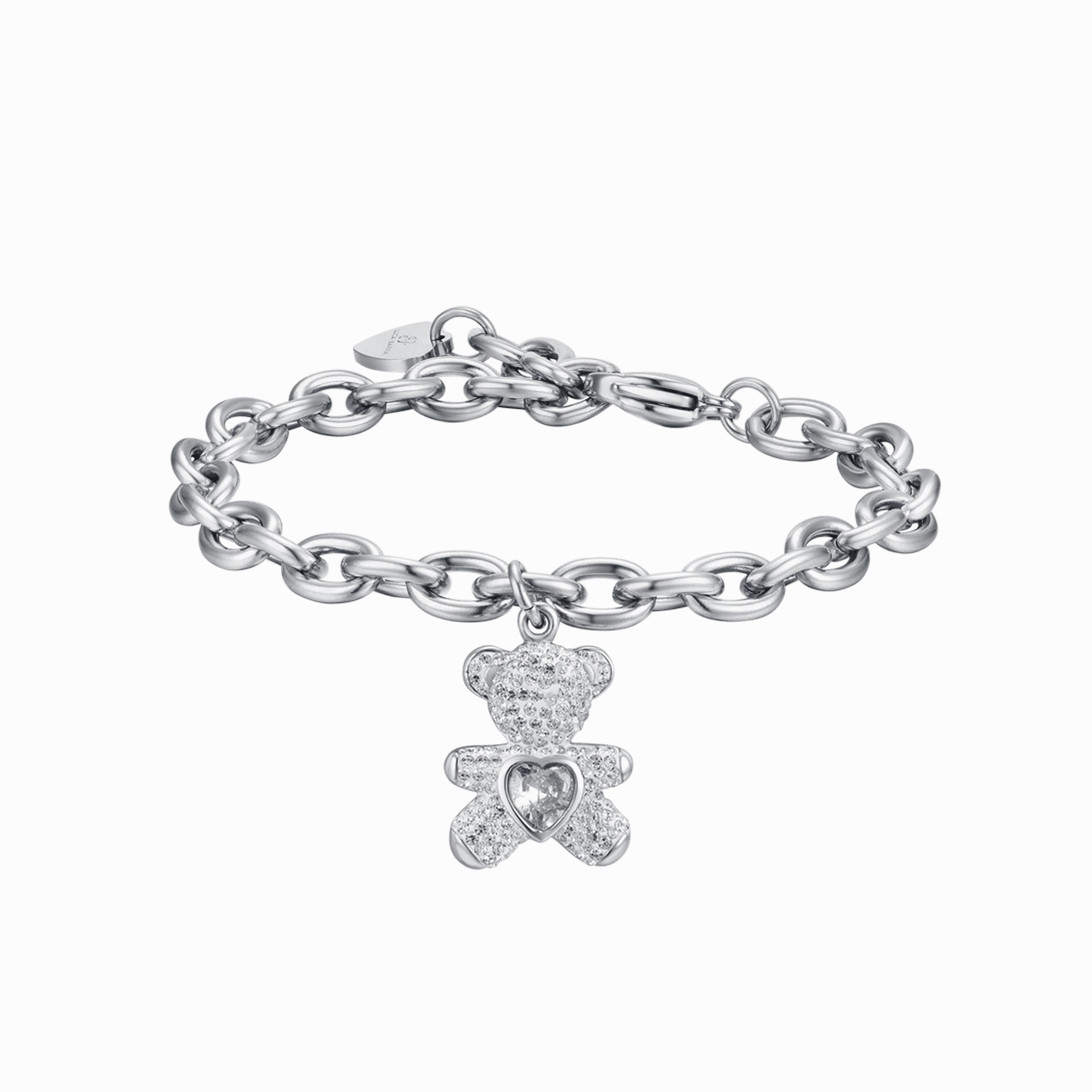 Luca Barra Ladies Steel Bracelet with Bear Pendant and White Crystals fashion-jewelry  