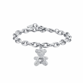 Luca Barra Ladies Steel Bracelet with Bear Pendant and White Crystals fashion-jewelry  
