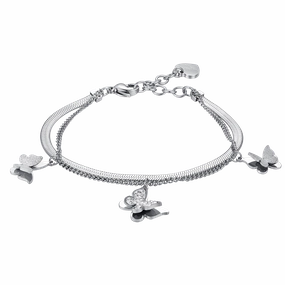 Luca Barra Ladies Steel Bracelet with Butterflies and White Crystals fashion-jewelry  