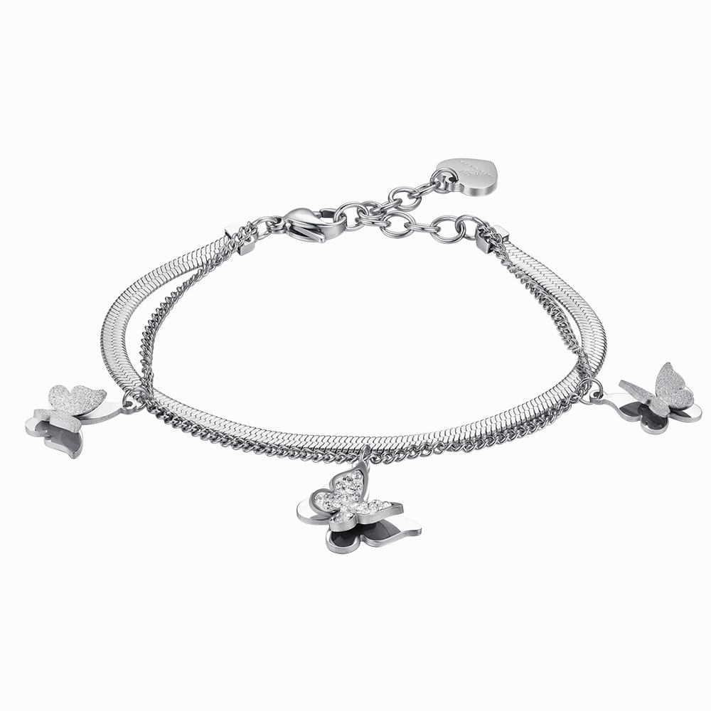 Luca Barra Ladies Steel Bracelet with Butterflies and White Crystals fashion-jewelry  