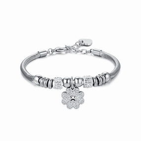 Luca Barra Ladies Steel Bracelet with Court Leaf and White Crystals fashion-jewelry  