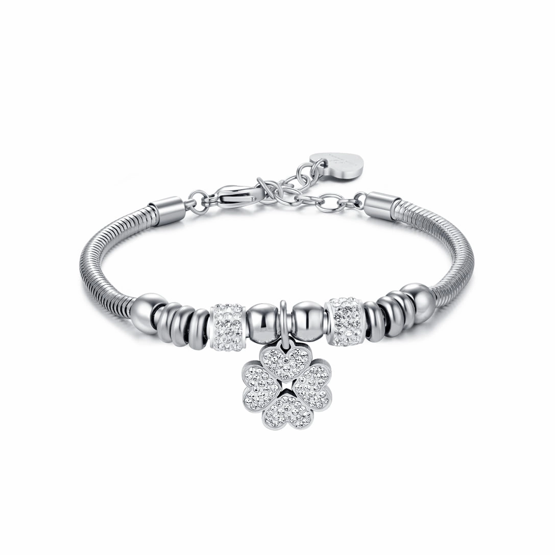 Luca Barra Ladies Steel Bracelet with Court Leaf and White Crystals fashion-jewelry  