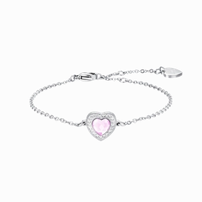 Luca Barra Ladies Steel Bracelet with Heart-Shaped Pink Crystal and White Crystals fashion-jewelry  