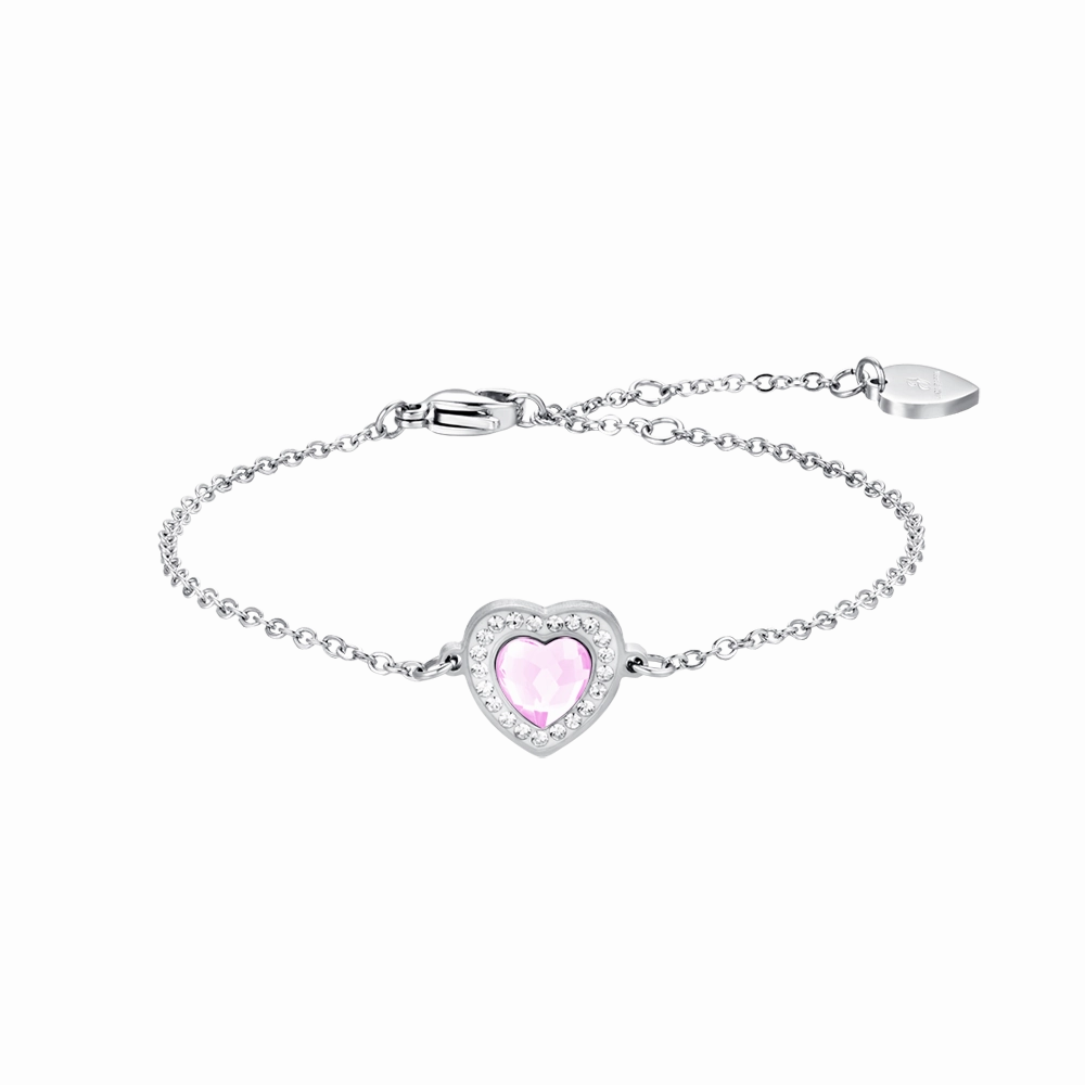 Luca Barra Ladies Steel Bracelet with Heart-Shaped Pink Crystal and White Crystals fashion-jewelry  