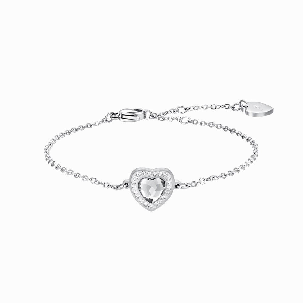 Luca Barra Ladies Steel Bracelet with Heart-Shaped White Crystal and White Crystals fashion-jewelry  