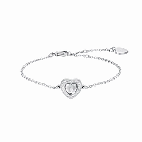 Luca Barra Ladies Steel Bracelet with Heart-Shaped White Crystal and White Crystals fashion-jewelry  