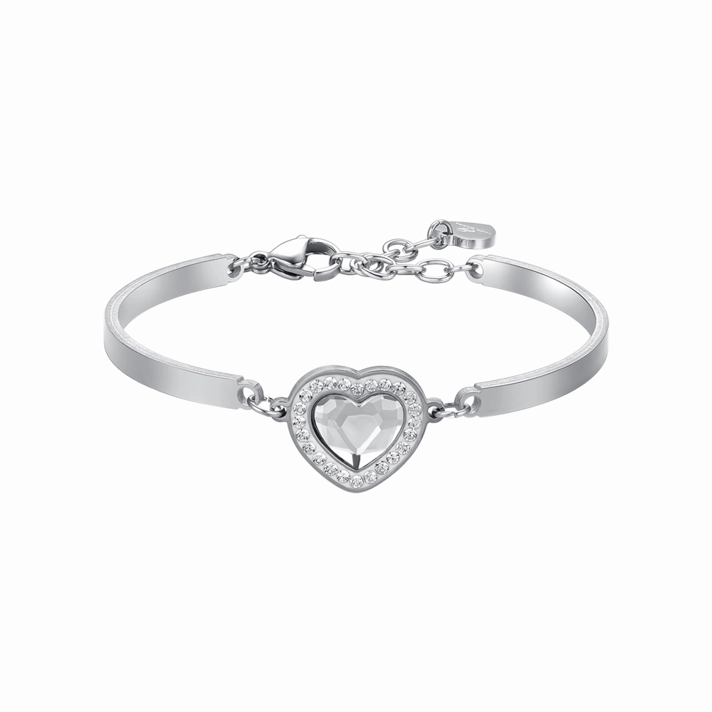 Luca Barra Ladies Steel Bracelet with Heart-Shaped White Crystal and White Crystals fashion-jewelry  