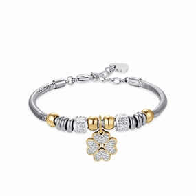 Luca Barra Ladies Steel Bracelet with IP Gold Steel Court Leaf and White Crystals fashion-jewelry  