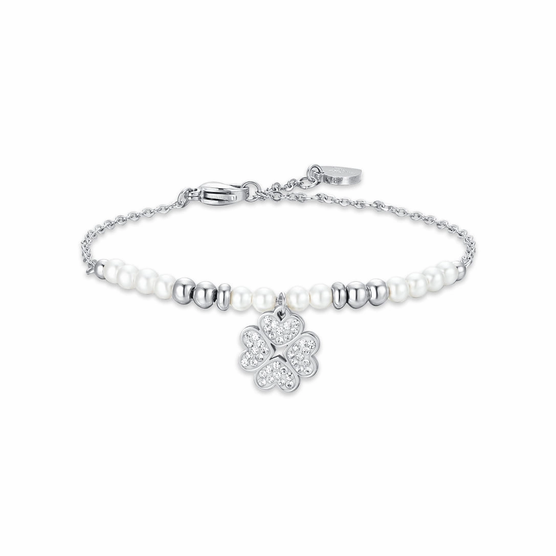 Luca Barra Ladies Steel Bracelet with Pearls and Court Leaf fashion-jewelry  
