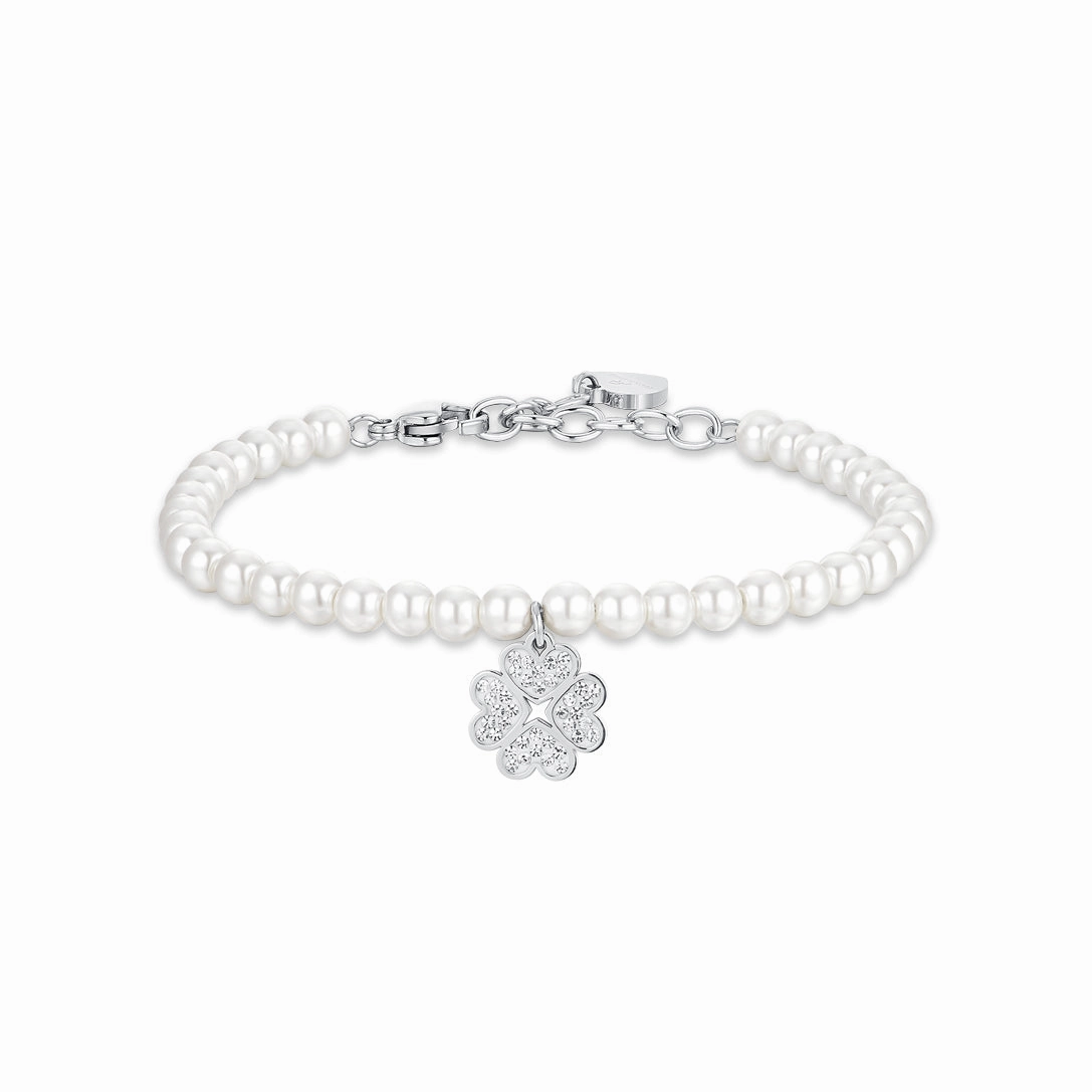 Luca Barra Ladies Steel Bracelet with Pearls and Four-Leaf Clover fashion-jewelry  