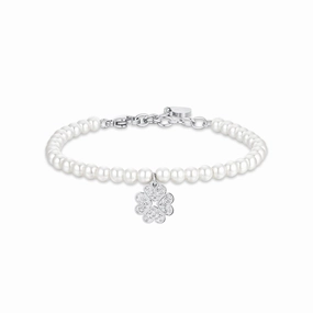 Luca Barra Ladies Steel Bracelet with Pearls and Four-Leaf Clover fashion-jewelry  