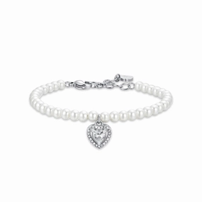 Luca Barra Ladies Steel Bracelet with Pearls and White Zircon Heart fashion-jewelry  