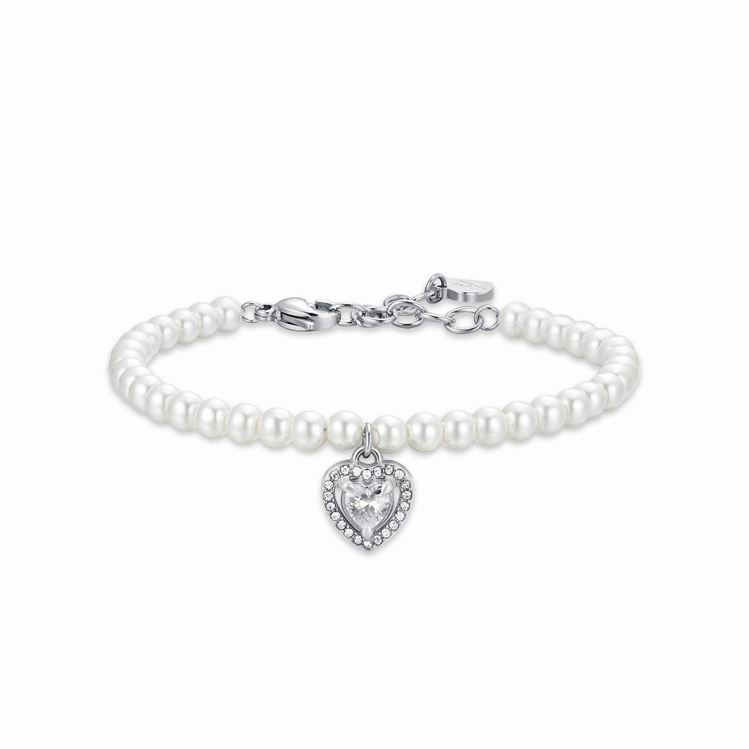 Luca Barra Ladies Steel Bracelet with Pearls and White Zircon Heart fashion-jewelry  
