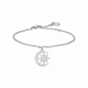 Luca Barra Ladies Steel Bracelet with Star and Moon and White Crystals fashion-jewelry  
