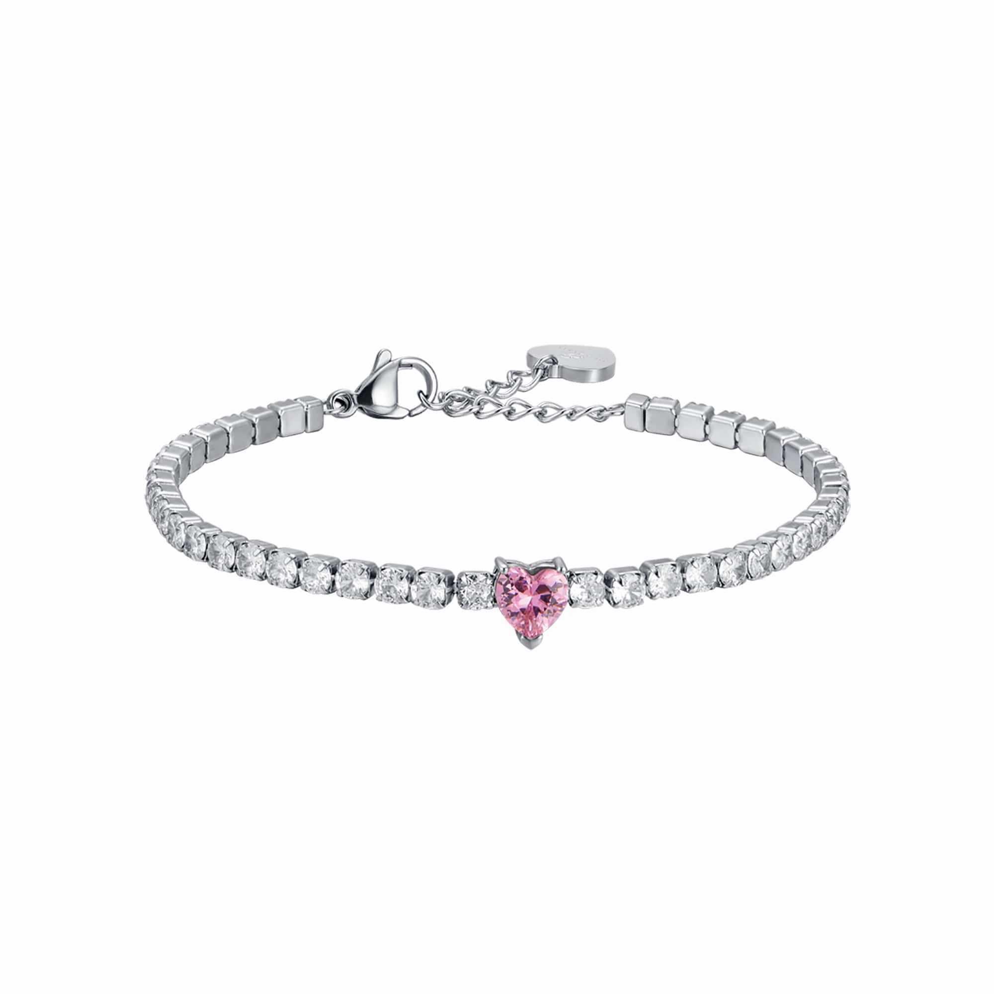 Luca Barra Ladies Steel Bracelet with White Crystals and Pink Crystal Heart SS25 fashion-jewelry  