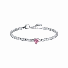 Luca Barra Ladies Steel Bracelet with White Crystals and Pink Crystal Heart SS25 fashion-jewelry  
