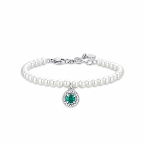 Luca Barra Ladies Steel Bracelet with White Pearls and Green Zirconia fashion-jewelry  