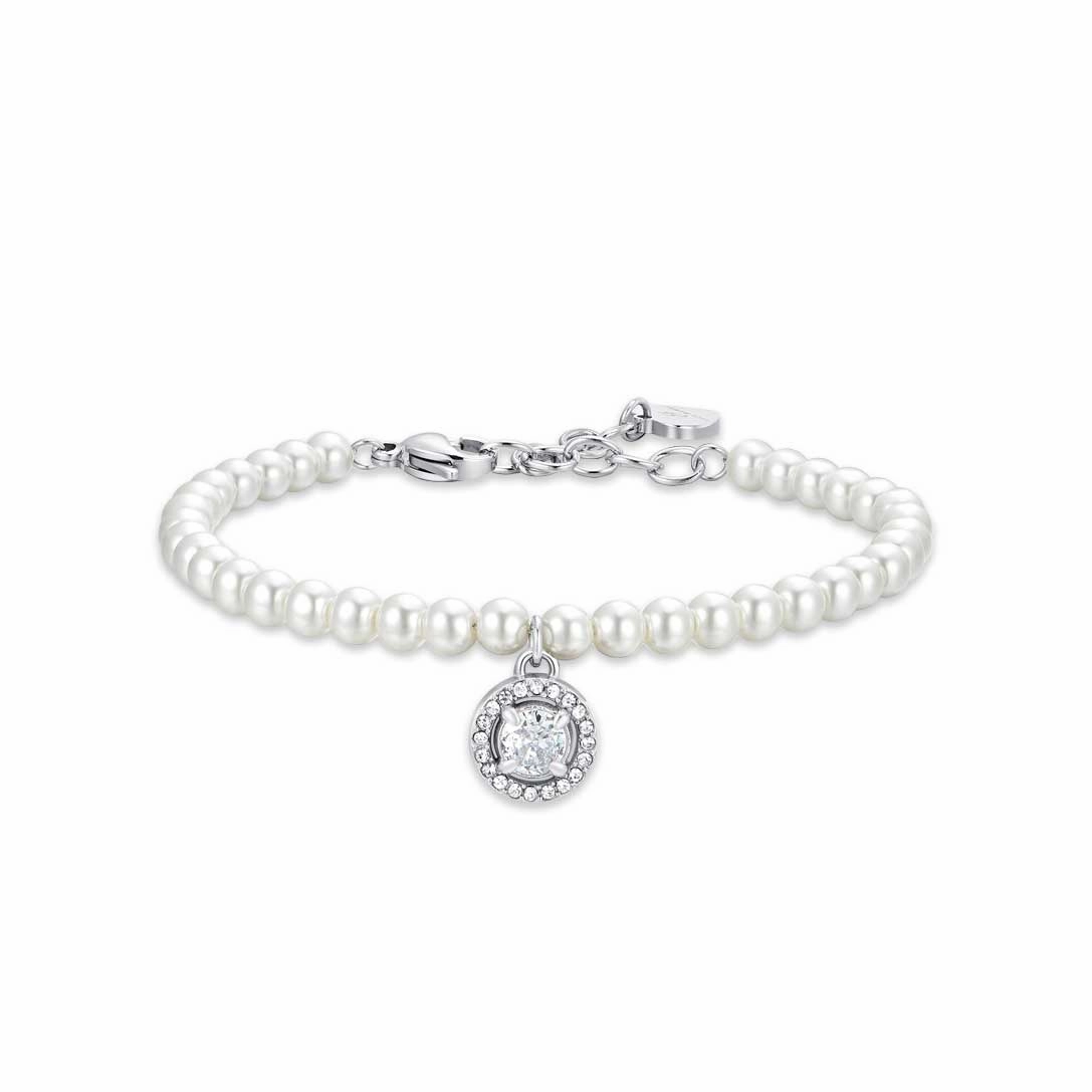 Luca Barra Ladies Steel Bracelet with White Pearls and White Zirconia fashion-jewelry  