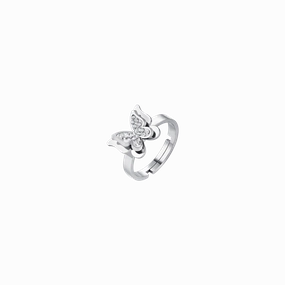 Luca Barra Ladies Steel Butterfly Ring with White Crystals fashion-jewelry  